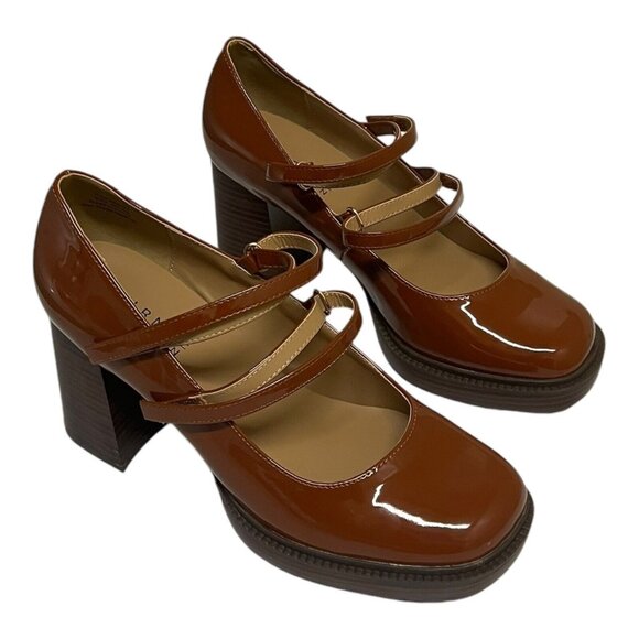 Journee Collection Shasta Vegan Leather Cognac Mary Jane Pumps Size 9.5 WD - Picture 10 of 12